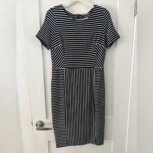 PRÉCIS | Petite navy and White Striped sheath dress workwear office event size 8